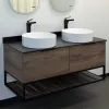 Мебель для ванной: COMFORTY. Тумба-умывальник "Порто-120-1-/2" дуб тёмно-коричневый с черной столешницей c 1-2  раковиной COMFORTY 9110 1 в магазине Акватория