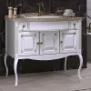 Мебель для ванной: Тумба с раковиной напольная с мраморной столешницей Opadiris  ЛАУРА 100 Белый матовый с бежевой патиной/swarovski золото 1 в магазине Акватория