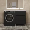 Тумба под стиральную машину напольная Uperwood Tanos 60, черная, 2/3 ящика, Выбрать цвет: Черный матовый, Выбрать размер: 60, Внешний вид: 3 ящика, изображение 3