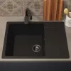 Кухонная мойка из искусственного камня Uperwood ECON UPD-202-004, прямоугольная, черная матовая, Выбрать цвет: Черный оникс, изображение 3