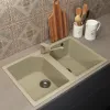 Кухонная мойка из искусственного камня Uperwood ECON UPD-402-002, прямоугольная, 2 чаши, бежевая матовая, Выбрать цвет: Слоновая кость, изображение 2