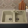 Кухонная мойка из искусственного камня Uperwood ECON UPD-402-002, прямоугольная, 2 чаши, бежевая матовая, Выбрать цвет: Слоновая кость, изображение 3