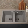 Кухонная мойка из искусственного камня Uperwood ECON UPD-402-003, прямоугольная, 2 чаши, серая матовая, Выбрать цвет: Светло-серый, изображение 3