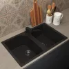 Кухонная мойка из искусственного камня Uperwood ECON UPD-402-004, прямоугольная, 2 чаши, черная матовая, Выбрать цвет: Черный оникс, изображение 2