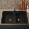 Кухонная мойка из искусственного камня Uperwood ECON UPD-402-004, прямоугольная, 2 чаши, черная матовая, Выбрать цвет: Черный оникс, изображение 3