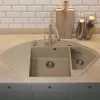 Кухонная мойка кварцевая Uperwood Quartz Premium UPD-06-02, угловая двухсекционная, бежевая, Выбрать цвет: Бежевый, изображение 5