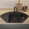 Кухонная мойка кварцевая Uperwood Quartz Premium UPD-06-04, угловая двухсекционная, черная, Выбрать цвет: Черный, изображение 5