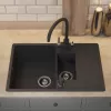 Кухонная мойка кварцевая Uperwood Quartz Premium UPD-05-04, прямоугольная двухсекционная, черная, Выбрать цвет: Черный, изображение 5