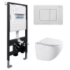 Комплект подвесной унитаз ABBER Bequem AC1131TC белый, с закрытым дном с инсталляцией AC0105 и кнопкой AC0120MW белая матовая, Цвет кнопки: Белый матовый