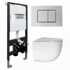 Комплект подвесной унитаз ABBER Bequem AC1132TC белый, с закрытым дном с инсталляцией AC0105 и кнопкой AC0120 хром глянцевый, Цвет кнопки: Хром глянцевый