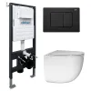 Комплект подвесной унитаз ABBER Bequem AC1132TC белый, с закрытым дном с инсталляцией AC0105 и кнопкой AC0120MB черный матовый, Цвет кнопки: Черный матовый