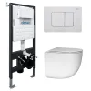 Комплект подвесной унитаз ABBER Bequem AC1132TC белый, с закрытым дном с инсталляцией AC0105 и кнопкой AC0120MW белая матовая, Цвет кнопки: Белый матовый