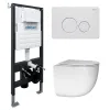 Комплект подвесной унитаз ABBER Bequem AC1132TC белый, с закрытым дном с инсталляцией AC0105 и кнопкой AC0121MW белая матовая, Цвет кнопки: Белый матовый