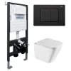 Комплект подвесной унитаз ABBER Rechteck AC1219TC белый, с закрытым дном с инсталляцией AC0105 и кнопкой AC0120MB черный матовый, Цвет кнопки: Черный матовый