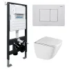 Комплект подвесной унитаз ABBER Rechteck AC1220TC белый, с закрытым дном с инсталляцией AC0105 и кнопкой AC0120MW белая матовая, Цвет кнопки: Белый матовый