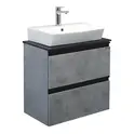 COMFORTY. Тумба-умывальник "Эдинбург-60-2 " бетон светлый с черной столешницей, с раковиной COMFORTY