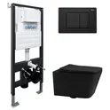 Комплект подвесной унитаз ABBER Rechteck AC1201MB черный матовый с инсталляцией AC0105 и кнопкой черный матовый