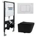 Комплект подвесной унитаз ABBER Rechteck AC1201MB черный матовый с инсталляцией AC0105 и кнопкой белая матовая