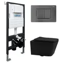Комплект подвесной унитаз ABBER Rechteck AC1201MB черный матовый с инсталляцией AC0105 и кнопкой никель