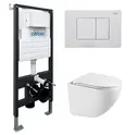 Комплект подвесной унитаз ABBER Bequem AC1131TC белый, с закрытым дном с инсталляцией AC0105 и кнопкой AC0120MW белая матовая