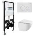 Комплект подвесной унитаз ABBER Bequem AC1131TC белый, с закрытым дном с инсталляцией AC0105 и кнопкой AC0121MW белая матовая