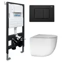 Комплект подвесной унитаз ABBER Bequem AC1132TC белый, с закрытым дном с инсталляцией AC0105 и кнопкой AC0120MB черный матовый