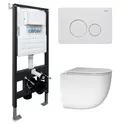 Комплект подвесной унитаз ABBER Bequem AC1132TC белый, с закрытым дном с инсталляцией AC0105 и кнопкой AC0121MW белая матовая