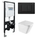 Комплект подвесной унитаз ABBER Rechteck AC1219TC белый, с закрытым дном с инсталляцией AC0105 и кнопкой AC0120MB черный матовый