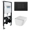 Комплект подвесной унитаз ABBER Rechteck AC1220TC белый, с закрытым дном с инсталляцией AC0105 и кнопкой AC0120MB черный матовый