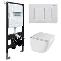 Комплект подвесной унитаз ABBER Rechteck AC1220TC белый, с закрытым дном с инсталляцией AC0105 и кнопкой AC0120MW белая матовая