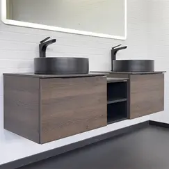 Набор мебели Comforty Портленд-150 дуб шоколадно-коричневый со столешницей Калакатта Блэк c раковинами Comforty 9110MB