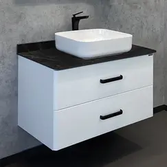 Тумба-умывальник Comforty Амстердам белая со столешницей черная/под мрамор  с раковиной Comforty T-Y9378
