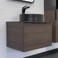 Тумба-умывальник Comforty Портленд-60 дуб шоколадно-коричневый со столешницей под мрамор Калакатта Блэк с раковиной 9110MB