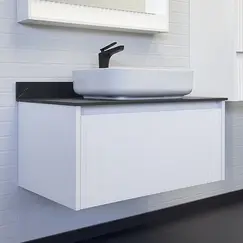 Тумба-умывальник Comforty Марсель-60/75/90 белый матовый со столешницей под мрамор Калакатта Блэк c раковиной Comforty