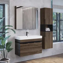 Тумба-умывальник Comforty Соло-70/90 дуб тёмно-коричневый с раковиной Адриана