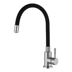 Смеситель д/кухни MELANA ELASTICO-610401B нерж.сталь, однорычажный, гибкий излив, сатин+черный