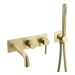 Смеситель ввстраиваемый  с ручным душем и изливом  Boheme UNO 464-3-MG золото матовый