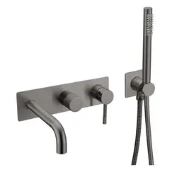 Смеситель ввстраиваемый с ручным душем и изливом  Boheme UNO 464-3-GM Gun metal