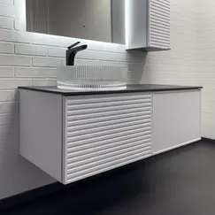 Тумба-умывальник Comforty Геленджик 120 белый матовый со столешницей мрамор Калакатта Блэк c раковиной Comforty