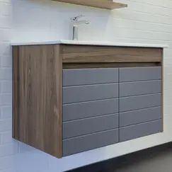 Тумба-умывальник Comforty Кемер-75 антрацит/дуб тёмно-коричневый с раковиной Comforty 75E