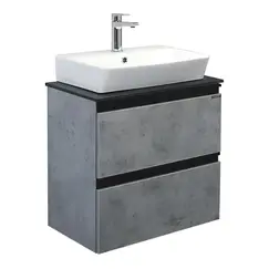 COMFORTY. Тумба-умывальник "Эдинбург-60-2 " бетон светлый с черной столешницей, с раковиной COMFORTY