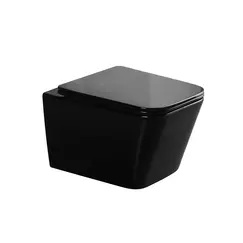 Безободковый подвесной унитаз черный глянцевый микролифт дюропласт Gid Tr2155BL