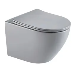Безободковый подвесной унитаз серый матовый микролифт дюропласт Торнадо Gid Tr2122TF-Lgm