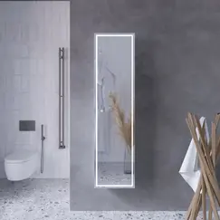 Пенал подвесной 1Marka  Pillar 420х186х1600П 1д белая аляска зеркальный с подсветкой