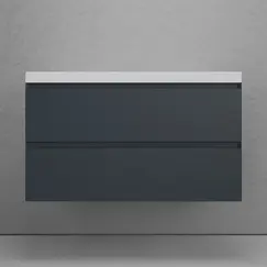 Тумба подвесная "Манхэттен 100/80/70/60" ЭМАЛЬ с раковиной  ASTI , 2 ящика PLUS графит