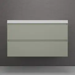 Тумба подвесная "Манхэттен 100/80/70/60" ЭМАЛЬ с раковиной  ASTI , 2 ящика PLUS олива