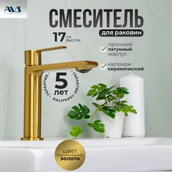 Смеситель для раковины AVS Elegant брашированное золото