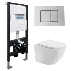 Комплект подвесной унитаз ABBER Bequem AC1100T белый с инсталляцией AC0105 и кнопкой хром