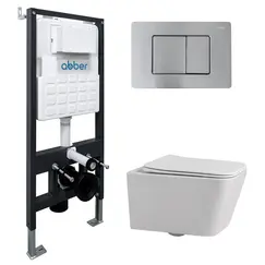 Комплект подвесной унитаз ABBER Rechteck AC1201 белый с инсталляцией AC0105 и кнопкой матовый хром
