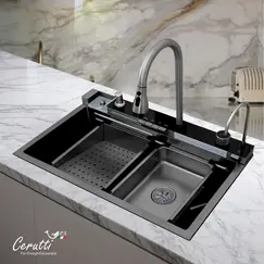 Многофункциональная мойка Ceruttispa GLORIA II nano black (серая) из нержавеющей стали, кухонная